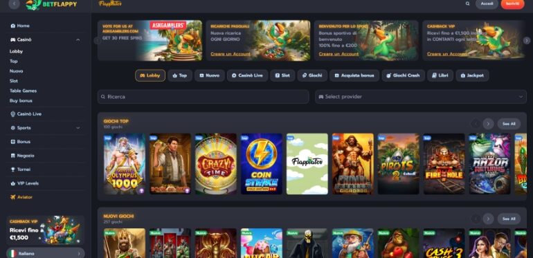 betflappy casino desktop screenshot italiano